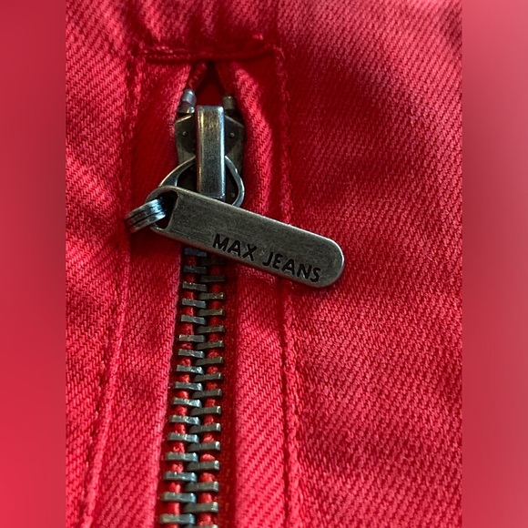 Max Jeans Red Moto Jacket. Size Medium. - Picture 7 of 14